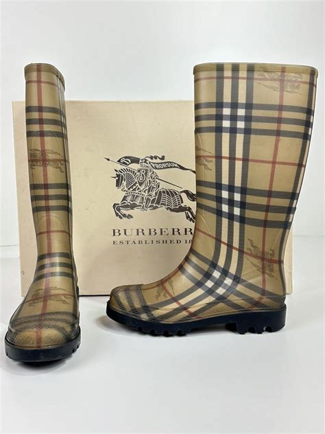 white heeled burberry rain boots|Burberry haymarket rain boots.